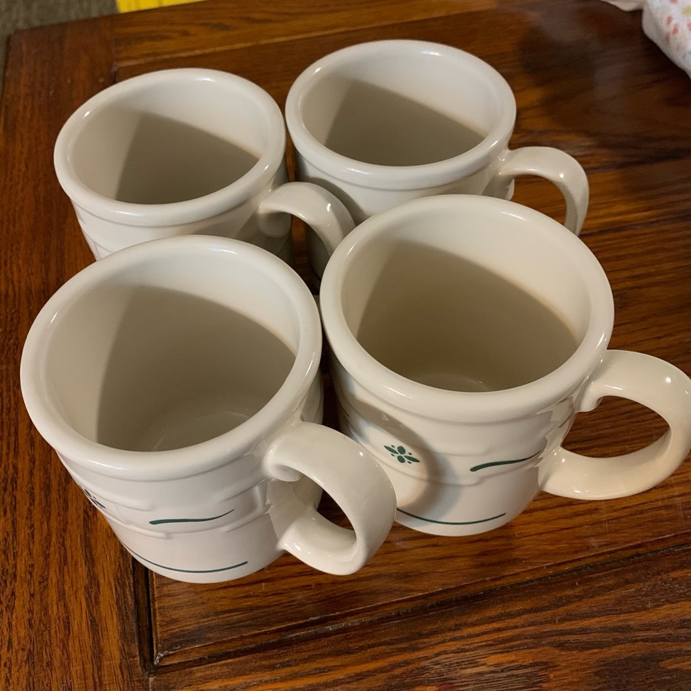 4 Longaberger green woven traditions coffee mugs